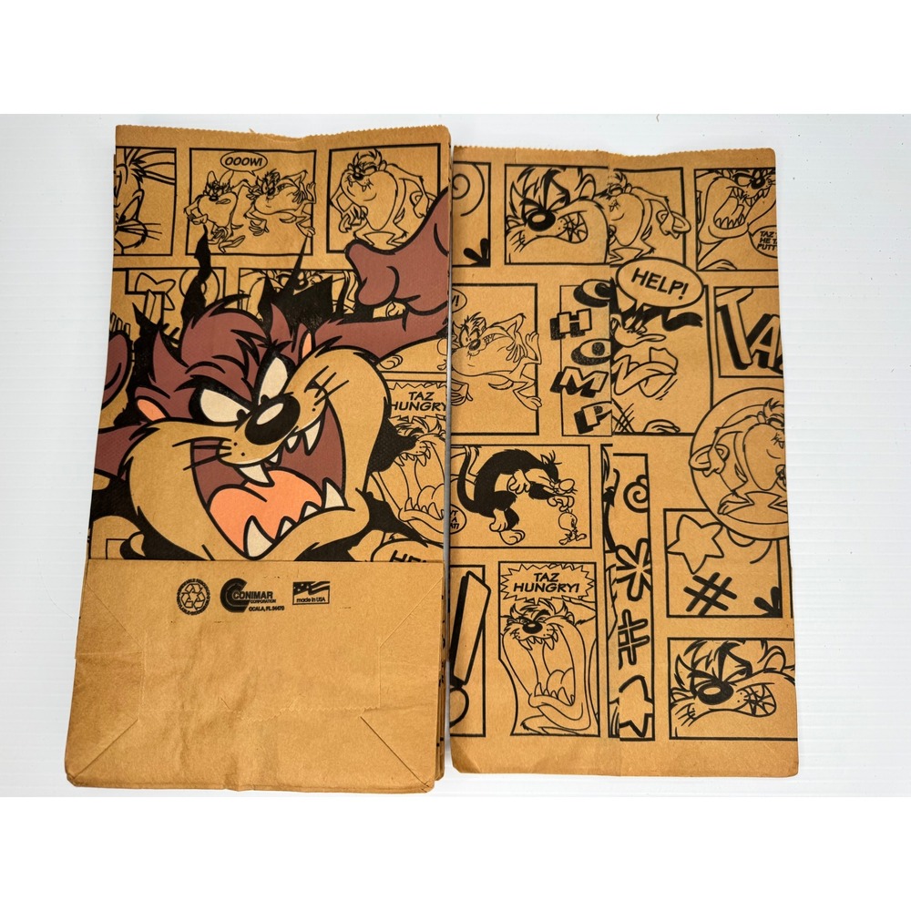 Vintage Looney Tunes Taz Tasmanian Devil Paper Lunch Bags Conimar Made in USA